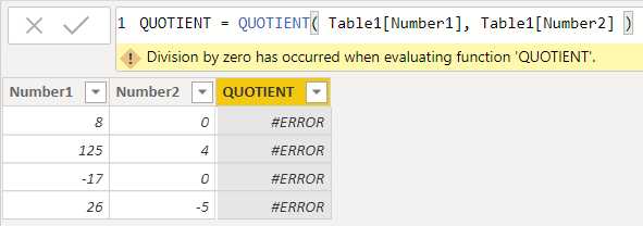 Lỗi khi mẫu số bằng 0 trong hàm QUOTIENT