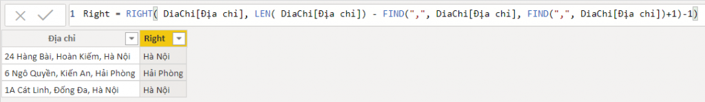 Ví dụ hàm RIGHT trong Power BI