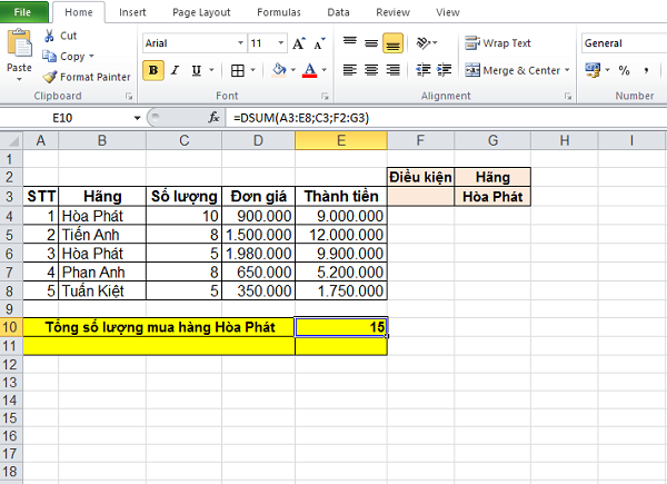 Hàm DSUM trong Excel: Hướng dẫn sử dụng chi tiết