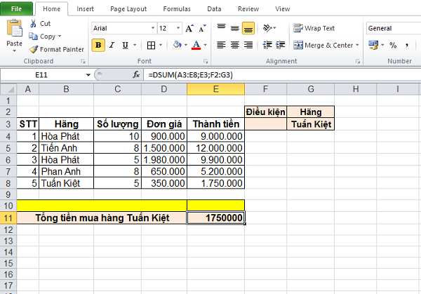 Hàm DSUM trong Excel: Hướng dẫn sử dụng chi tiết