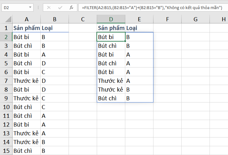 Công thức hàm FILTER