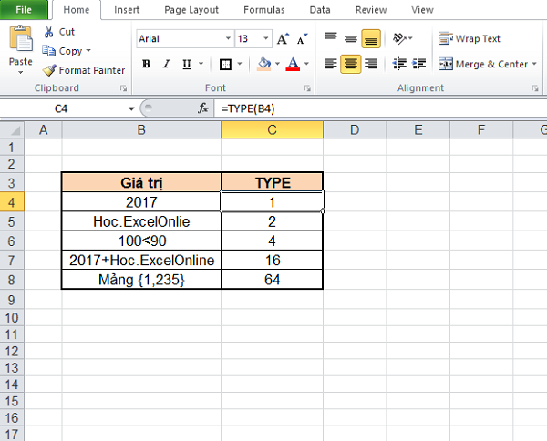 Hàm TYPE trong Excel Hàm TYPE trong Excel