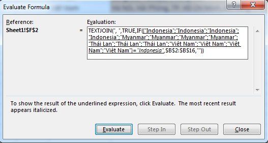 Quá trình xét từng giá trị trong mảng điều kiện với Indonesia
