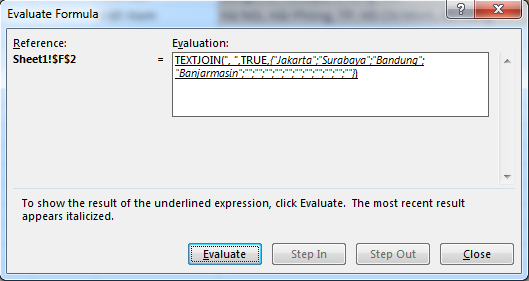 Hàm IF trả về mảng bao gồm tên thành phố và các giá trị rỗng