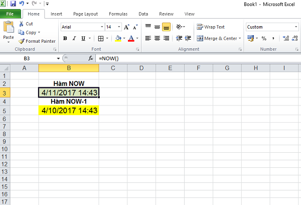 Hàm NOW trong Excel