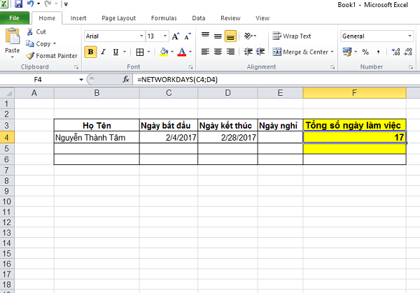 Cách tính số ngày làm việc trong Excel với hàm NETWORKDAYS Tính số ngày làm việc cơ bản