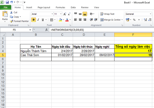 Cách tính số ngày làm việc trong Excel với hàm NETWORKDAYS Tính số ngày làm việc với một ngày nghỉ