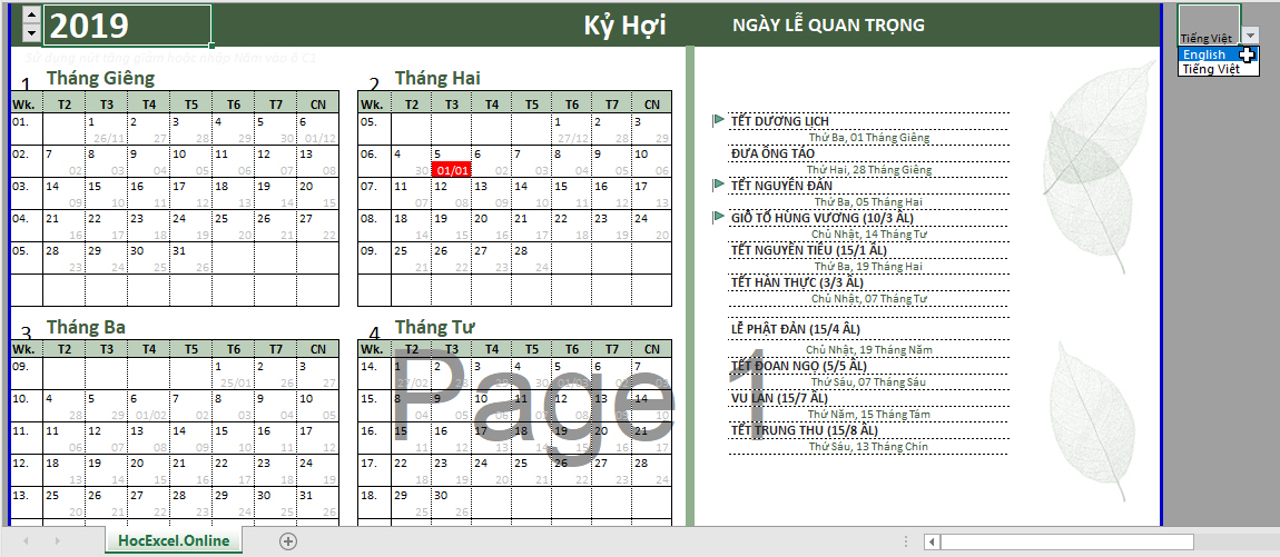 Lịch âm dương vạn niên