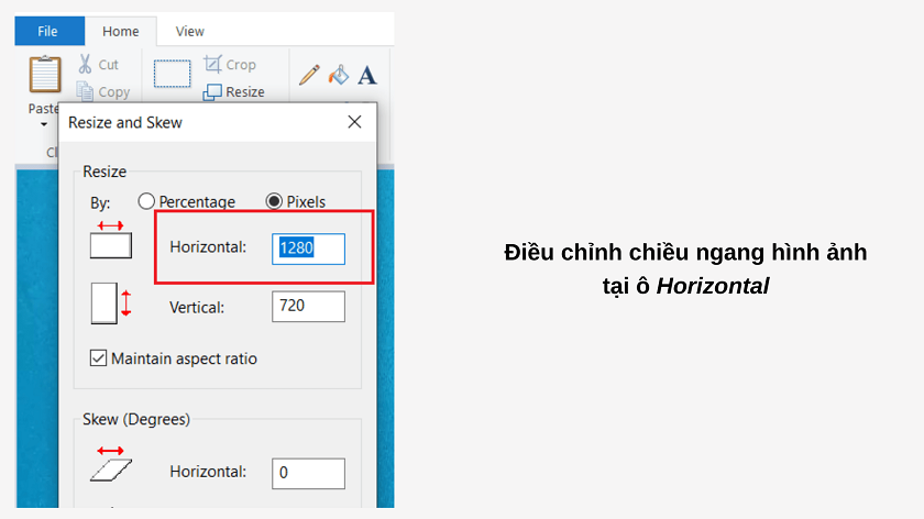 Điều chỉnh kích thước trong Paint