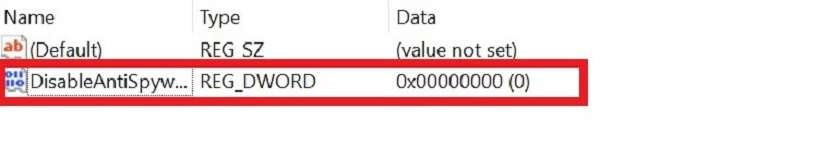 Thiết lập giá trị DisableAntiSpyware