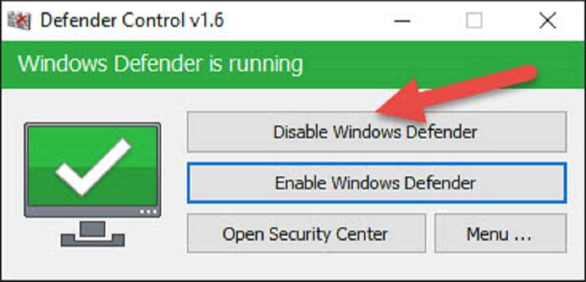 Tắt Windows Defender trong Defender Control