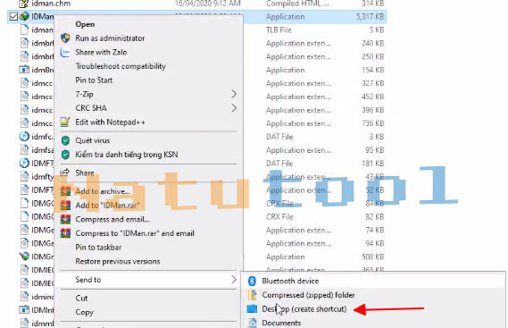 alt text: Tạo shortcut IDM trên màn hình Desktop