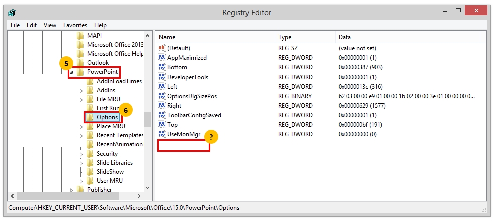 Cửa sổ Registry Editor hiển thị giá trị của DebugAddins