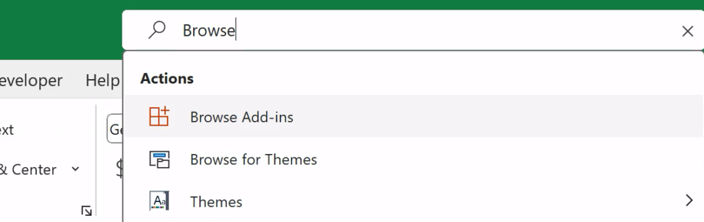 Gõ Browse Add-ins để mở trình duyệt tìm kiếm Add-ins