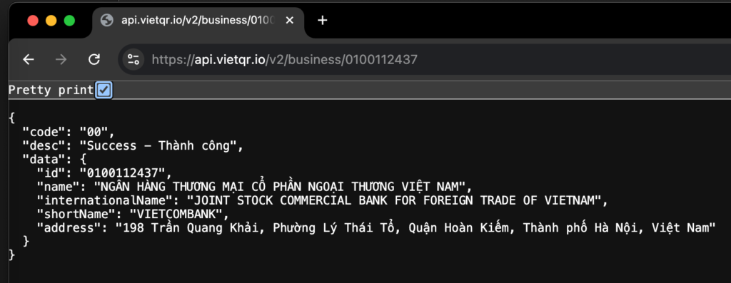 Kết quả trả về từ API