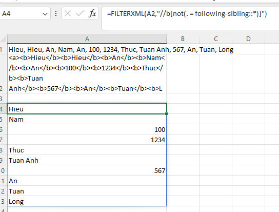 Loại bỏ giá trị trùng lặp