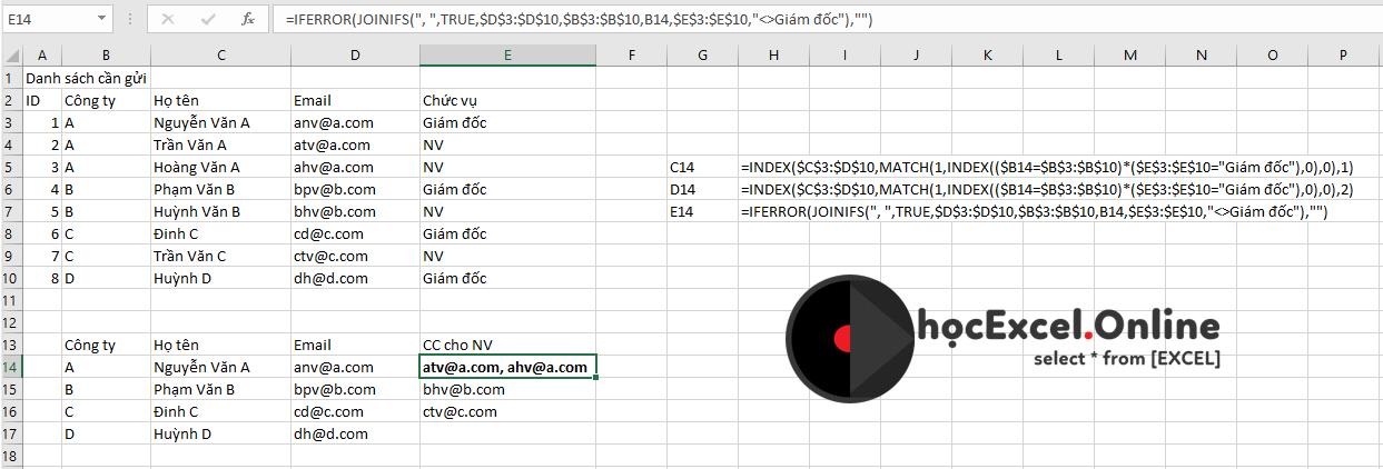 Ví dụ về hàm JOINIFS