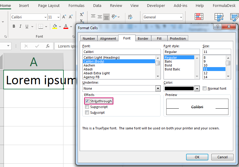 Chọn ô cần gạch ngang trong Excel