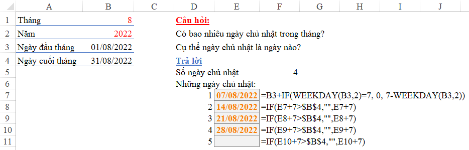 Final list showing all dates falling on Sunday within the selected month