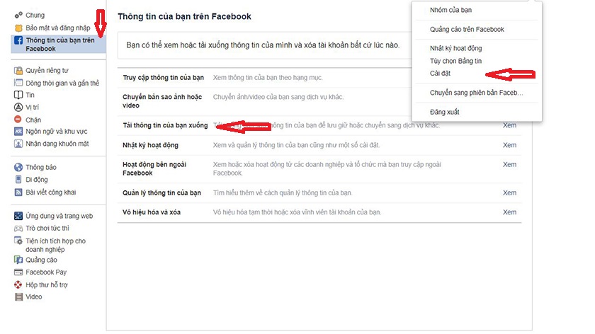 Tải xuống dữ liệu Facebook