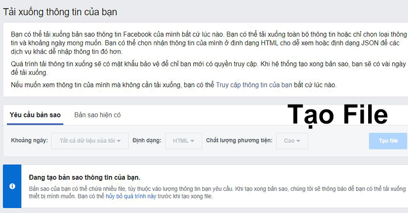 Facebook tạo bản sao dữ liệu
