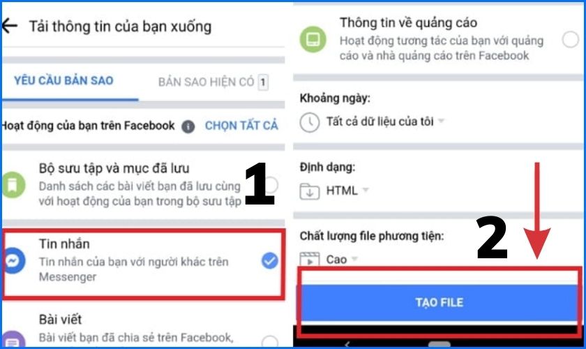 Tạo file sao lưu tin nhắn
