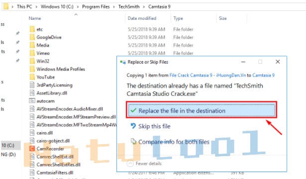 Dán đè file kích hoạt vào thư mục cài đặt Camtasia 9