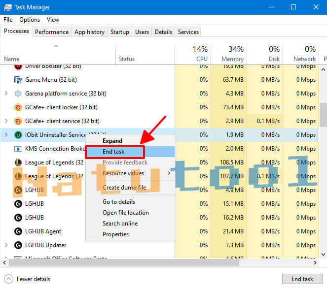 Tắt IObit Uninstaller trong Task Manager