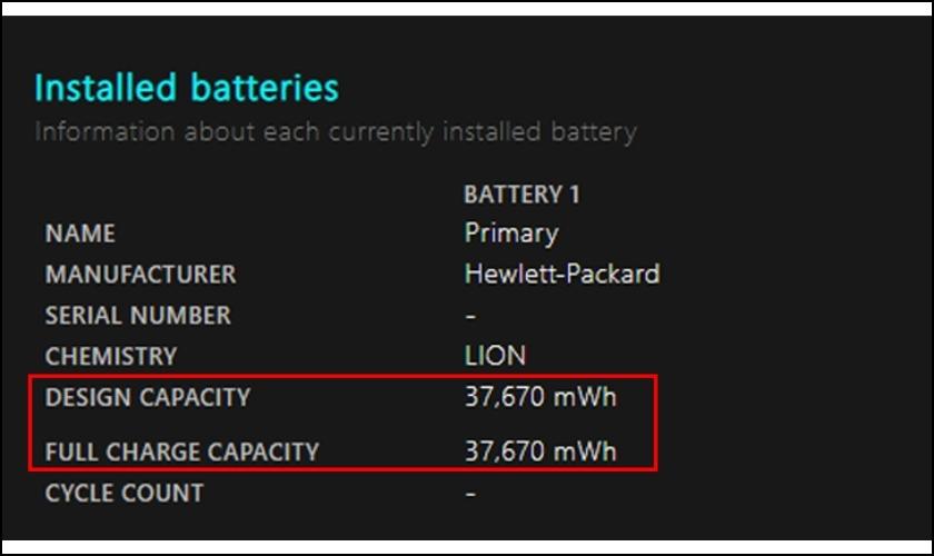 So sánh Design Capacity và Full Charge Capacity để biết độ chai pin