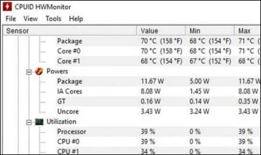 Giao diện CPUID HWMonitor