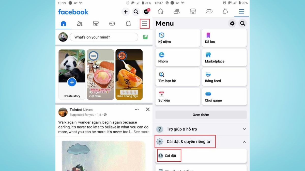 Cách kiểm tra lịch sử đăng nhập Facebook trên điện thoại bước 1, 2