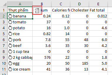 Extracting nutritional values like calories and fat from the converted food data types