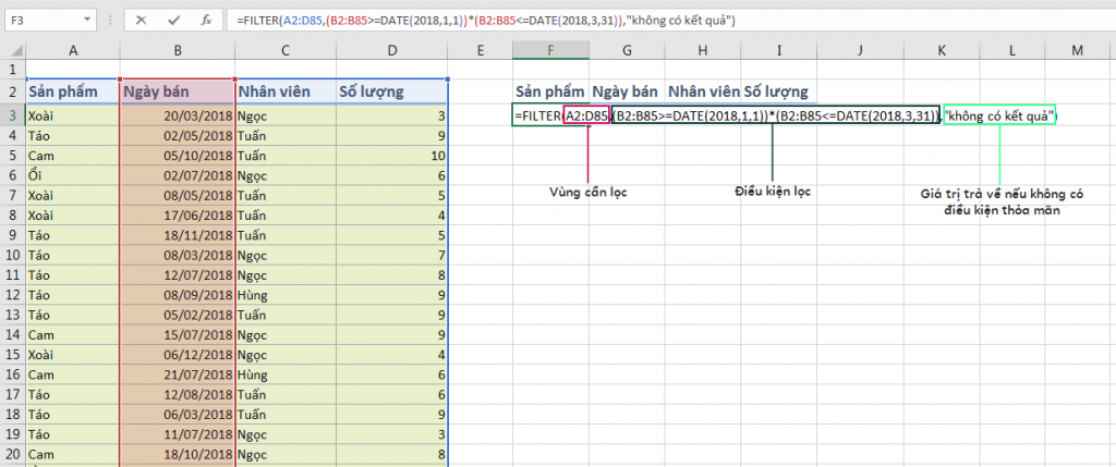 Sử dụng hàm FILTER