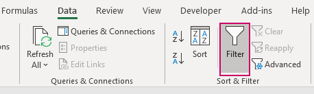 Bật tính năng Filter trong Excel