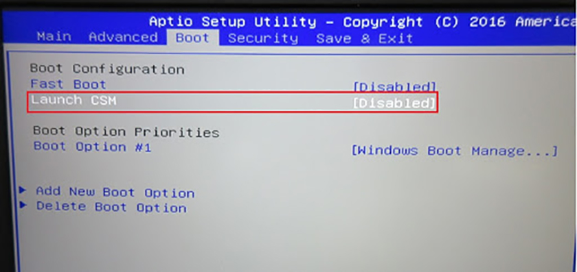 Kích hoạt Launch CSM trong BIOS