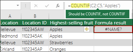 Lỗi #NAME? do viết sai tên hàm
