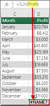 Lỗi #NAME! do name chưa được khai báo