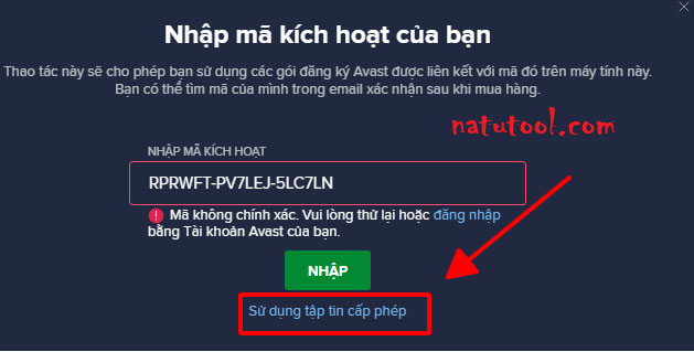 Chọn file license
