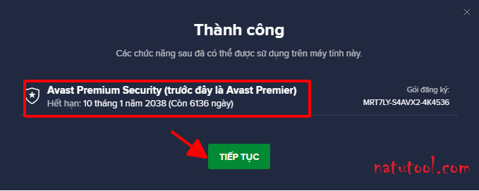 Kích hoạt Avast thành công
