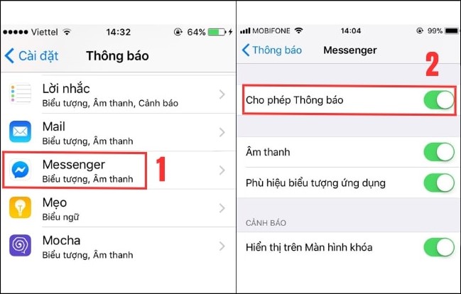 Bật thông báo Messenger trên iPhone