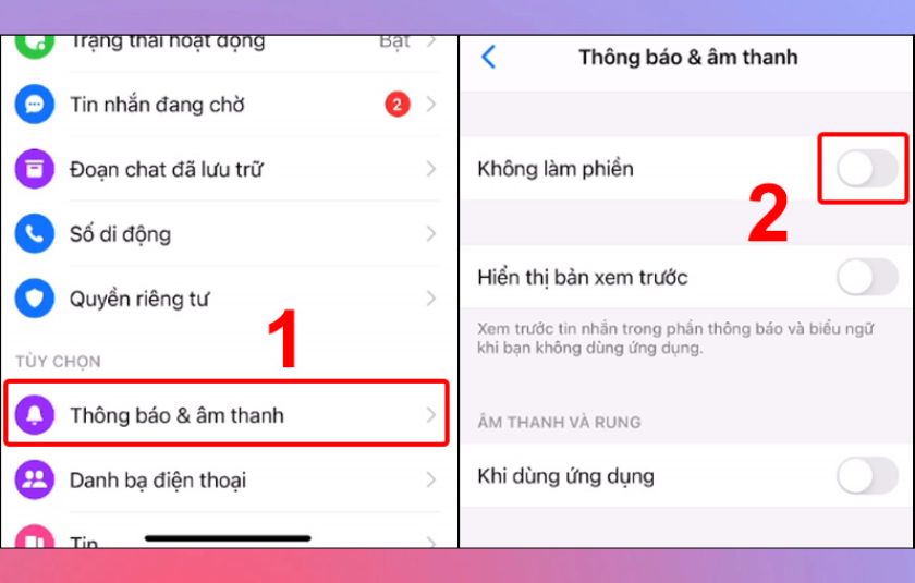 Tắt chế độ Không làm phiền