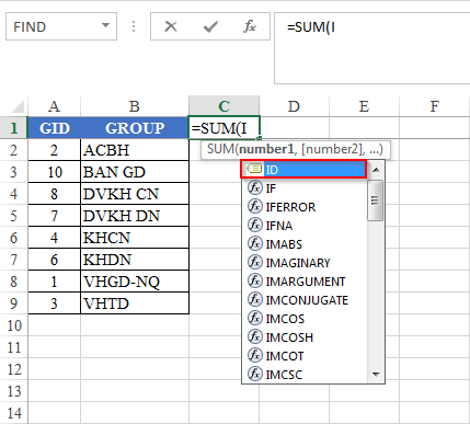 Sử dụng trong công thức