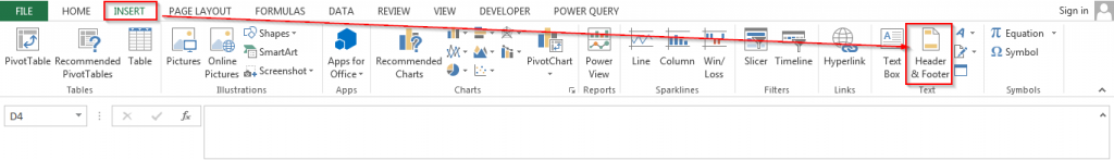 Sử dụng tab Insert để chèn Header & Footer