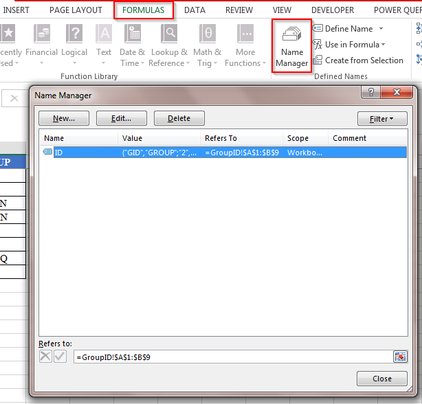 Thiết lập Named Ranges