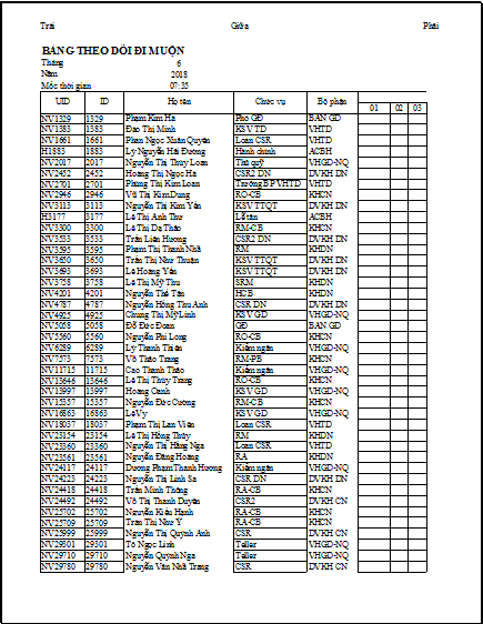 Kết quả hiển thị Header trong Print Preview
