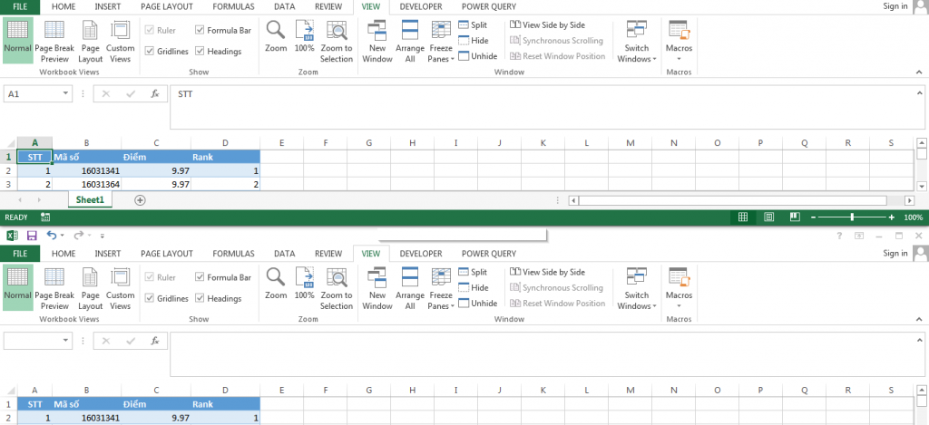 Chia đôi màn hình Excel: So sánh dữ liệu dễ dàng với Split Và sắp xếp theo kiểu horizontal