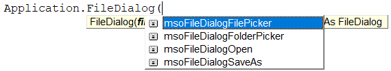 Các loại msoFileDialogType trong VBA