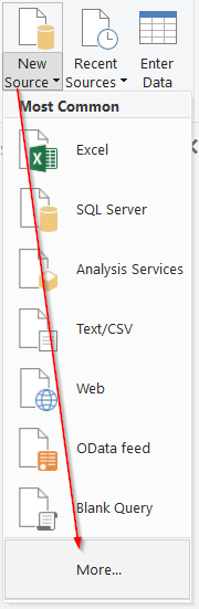 Chọn New Source > More trong Power BI