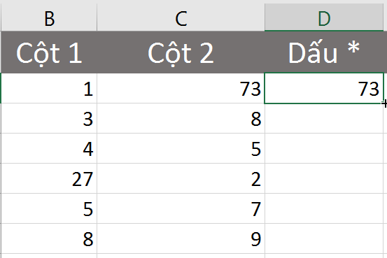 Minh họa cách nhân hai cột trong Excel bằng dấu *