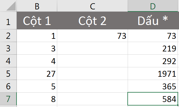 Kết quả nhân cột với số cố định
